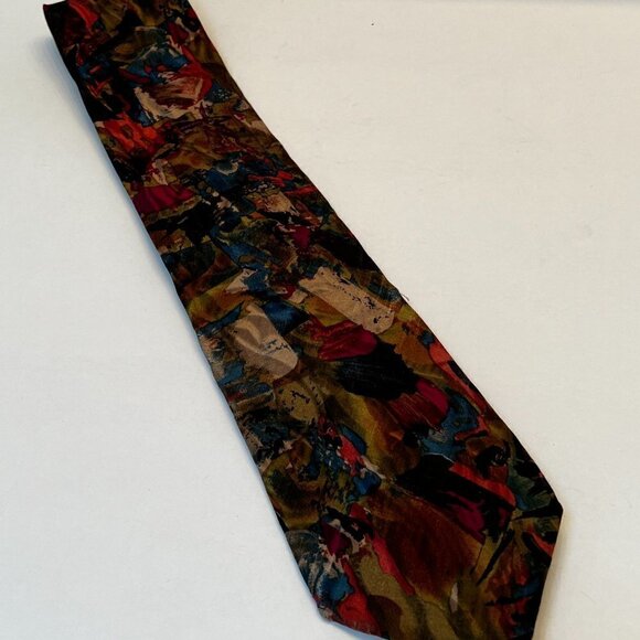J.T. Beckett Tie Abstract Design Gold Blue Gray Pink Silk Neck tie Vintage ‘80s - Picture 5 of 6